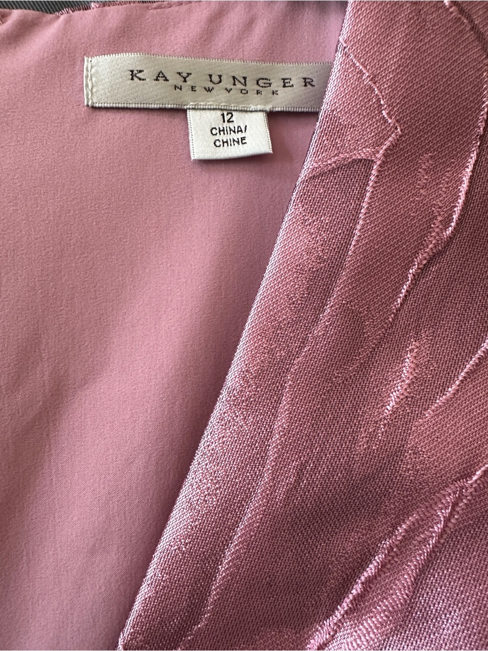 Kay Unger Mauve Pink Rose Jacquard V-Neck Maxi Gown, sz 12, new - Picture 11 of 13